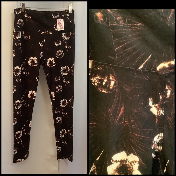 Leggings Women’s Plus/Curvy Yoga Crimson Floral Pattern Black/Red Brown/White - Picture 1 of 7